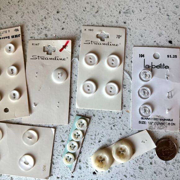 24 NEW ON CARD Vintage White Estate Lot of Buttons Pack Sewing Notions DIY Craft - Picture 4 of 8